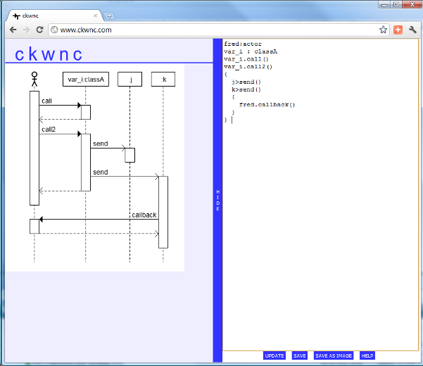 ckwnc - a textual UML tool for drawing sequence diagrams