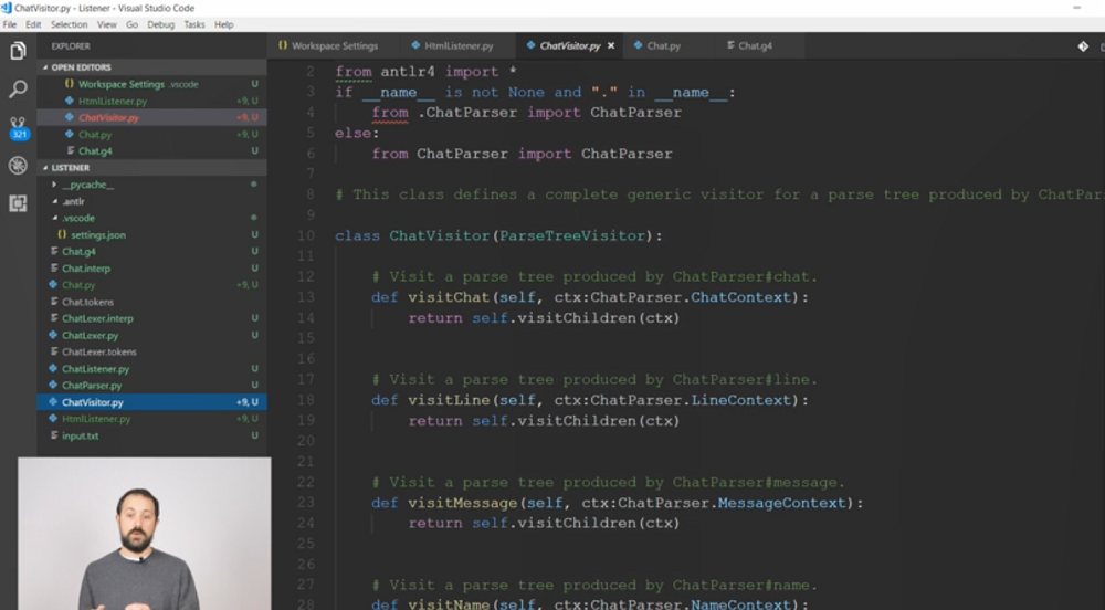 Screenshot of ANTLR running on VS Code