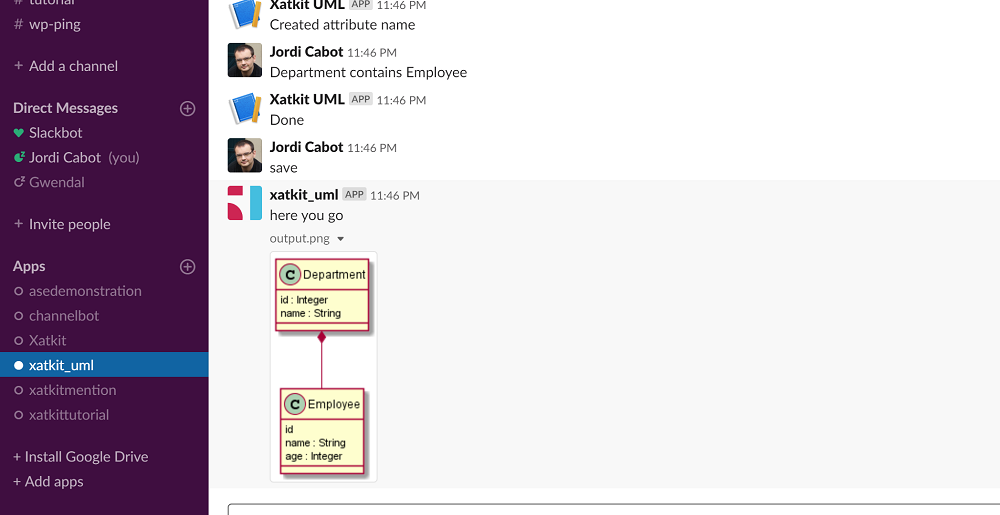 Slack as a UML modeling tool with Natural Language