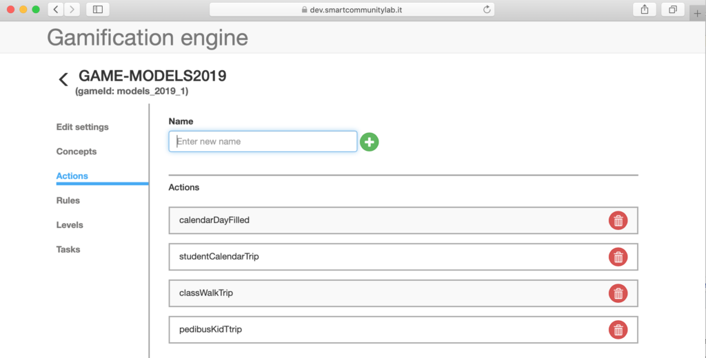 Screenshot of the gamification engine